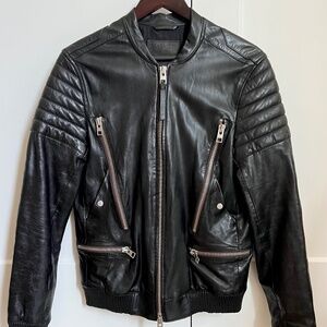 AllSaints Men’s Black Leather Biker Jacket Size Small